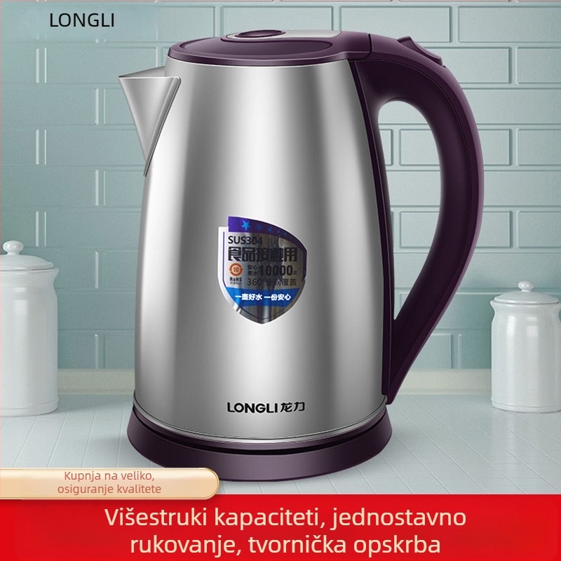 Longli električni kuhalo vode, 2,5 L, od nehrđajućeg čelika 304, zaštita od opeklina, automatsko isključivanje, brzo zagrijavanje, 1500–2000W, baza s 360° rotacijom