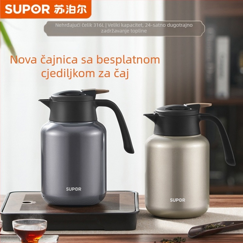 Supor čajnik za zaparivanje s razdvajanjem čaja i vode, 316L nehrđajući čelik, izolirani kućni čajnik