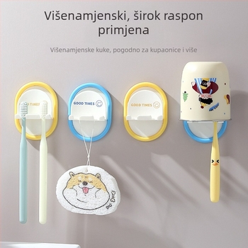 Deblj PP višenamjenski zidni držač četkica za zube, otporan na plijesan, izdržljiv, za kupaonicu, s dva mjesta za četkice i čašu