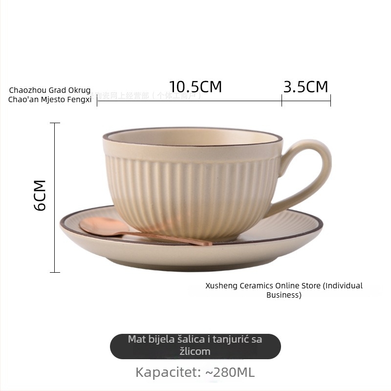 Vintage keramički set šalice za kavu s latte art, dizajn s visećim uhom, šalice i podmetači za kafić i kućnu upotrebu