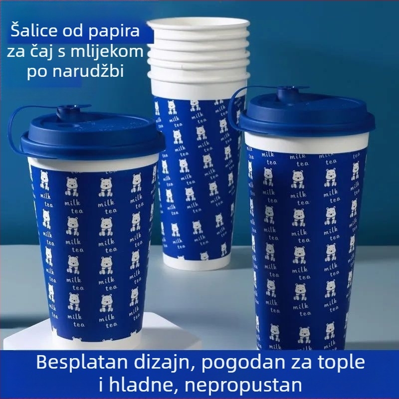 Debeli jednokratni papirnati čaš s poklopcem za vruće i hladne napitke, prilagodba logotipa, čašica za čaj s mlijekom i sojinim mlijekom