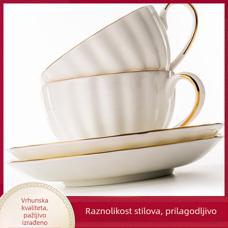 Set šalica za kavu i podmetače u europskom stilu, porcelin od kostiju, nordijski minimalistički dizajn, šalice za kavu u engleskom stilu za kućnu upotrebu