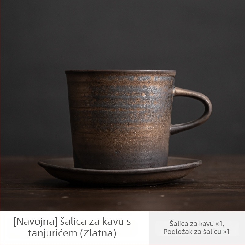 Set keramičkih šalice i tanjurića za kavu – japanski stil rustikalna keramika, vintage minimalistički ručni rad