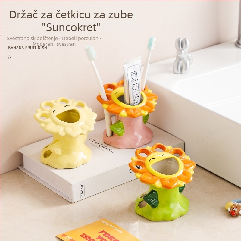 Keramički držač za četkice i pastu za zube za kućnu kupaonu, dizajn suncokreta