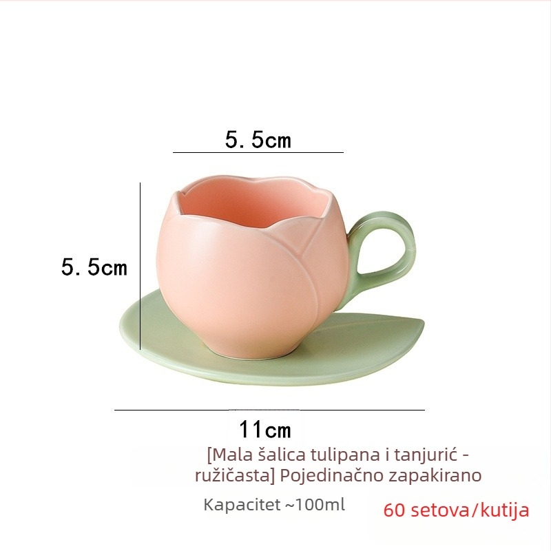 Keramički set šalice za kavu i tanjurić u japanskom stilu s motivom tulipana