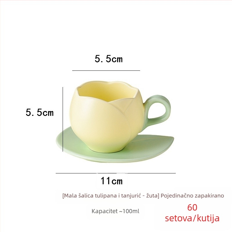 Keramički set šalice za kavu i tanjurić u japanskom stilu s motivom tulipana