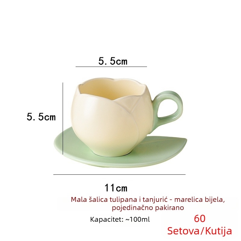 Keramički set šalice za kavu i tanjurić u japanskom stilu s motivom tulipana