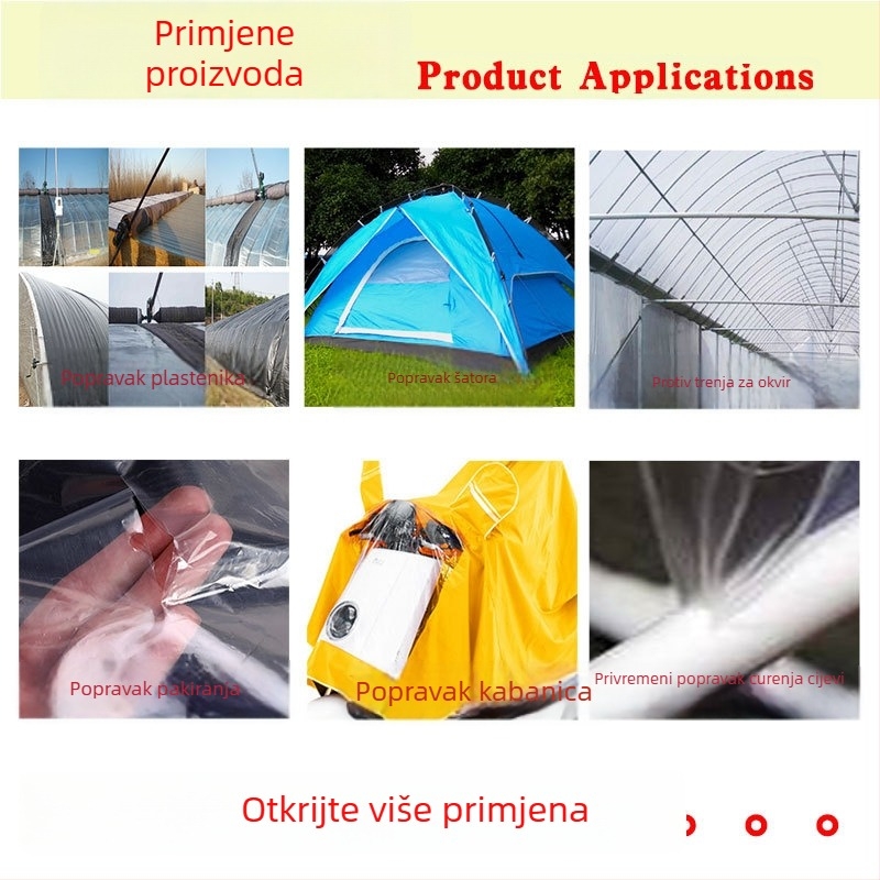Traka za popravak stakleničke membrane, vodootporna, otporna na visoke temperature, plavo-prozirna ili bijela, PE podloga, debljina 0,6 mm, širina 4–30 cm, duljina 50 m, velika rola