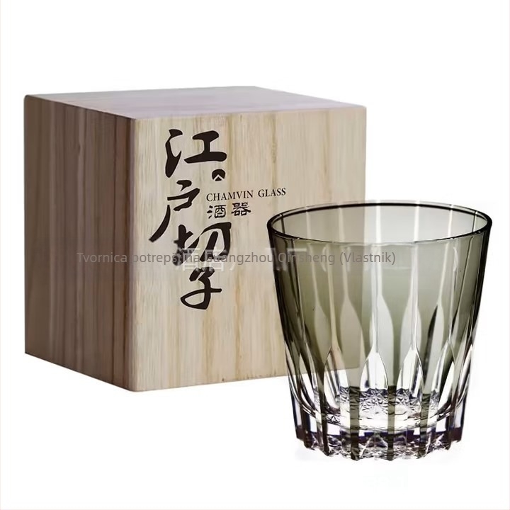 Starburst čaša za whiskey, Edo Kiriko japanska sake čaša, strojno tlačeno staklo