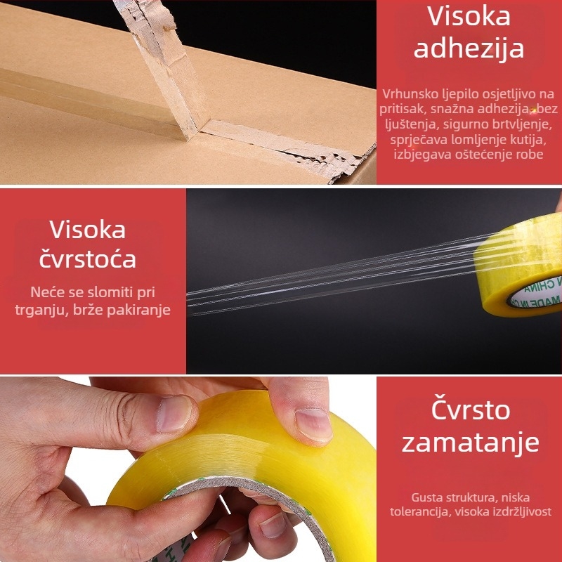 BOPP traka za zatvaranje kutija, velika rola, bijela podloga s plavim tekstom, širina 4,5 cm, za pakiranje i logistiku
