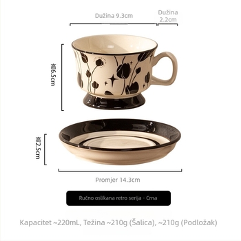 Ručno oslikana retro keramička šalice za kavu s cvjetnim uzorkom, elegantna i visoke kvalitete