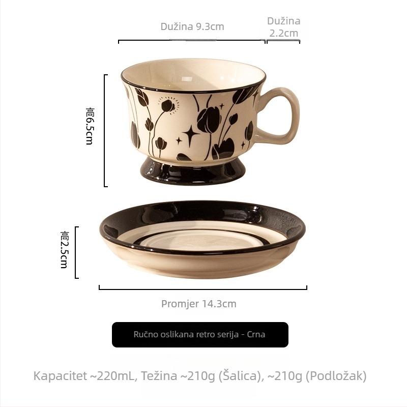 Ručno oslikana retro keramička šalice za kavu s cvjetnim uzorkom, elegantna i visoke kvalitete