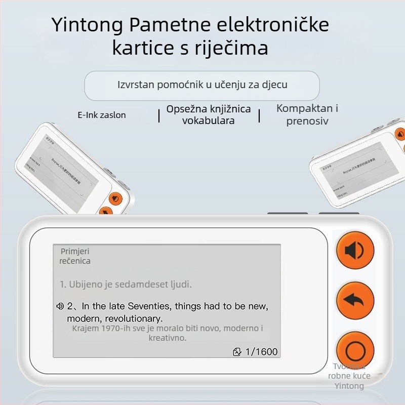 Uređaj za učenje engleskih riječi s karticama, pravi izgovor, E Ink zaslon, offline