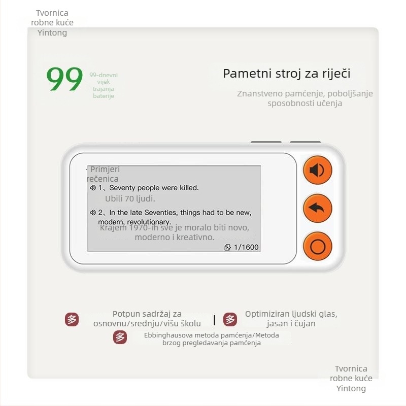 Uređaj za učenje engleskih riječi s karticama, pravi izgovor, E Ink zaslon, offline