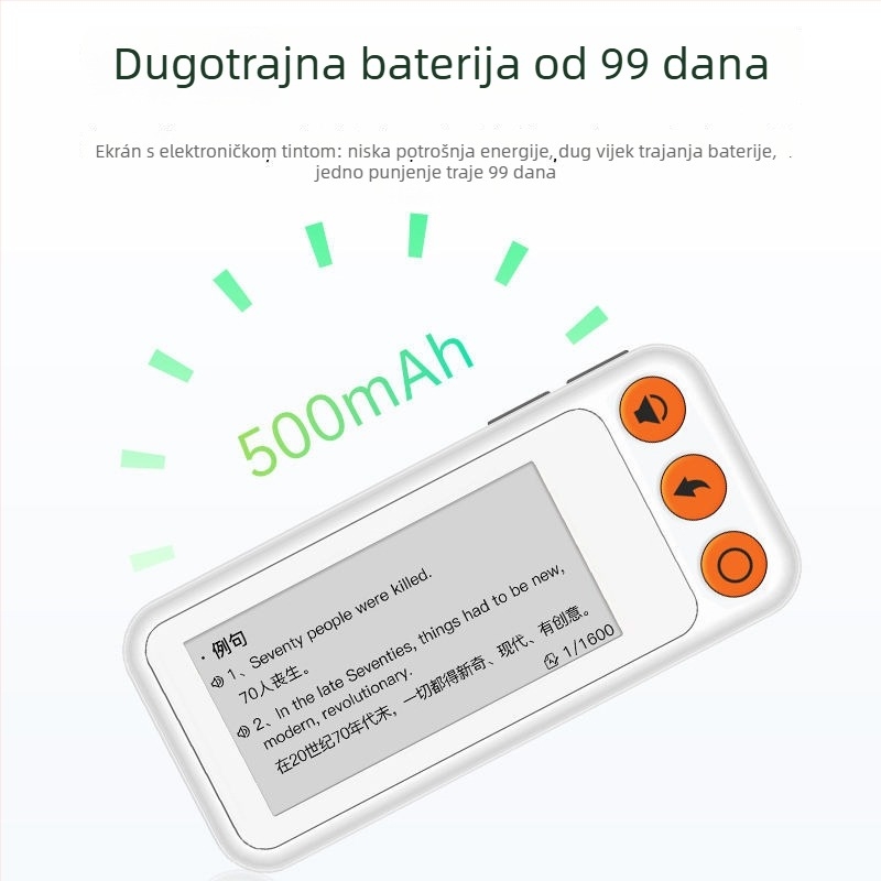 Uređaj za učenje engleskih riječi s karticama, pravi izgovor, E Ink zaslon, offline
