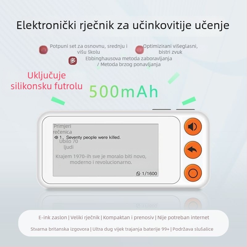 Uređaj za učenje engleskih riječi s karticama, pravi izgovor, E Ink zaslon, offline