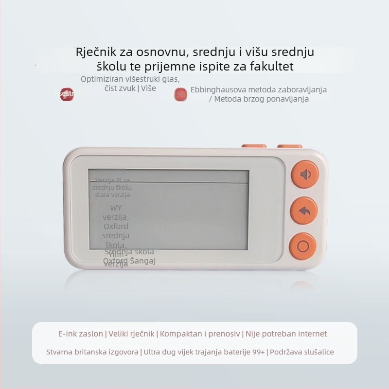 Uređaj za učenje engleskih riječi s karticama, pravi izgovor, E Ink zaslon, offline