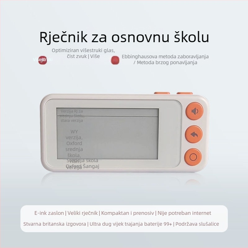 Uređaj za učenje engleskih riječi s karticama, pravi izgovor, E Ink zaslon, offline