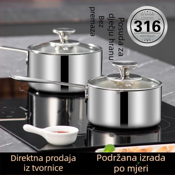 Lonac za mlijeko od 316 L nehrđajućeg čelika s debelim dnom, kompatibilan s indukcijom, višenamjenski lonac s prozirnim staklenim poklopcem