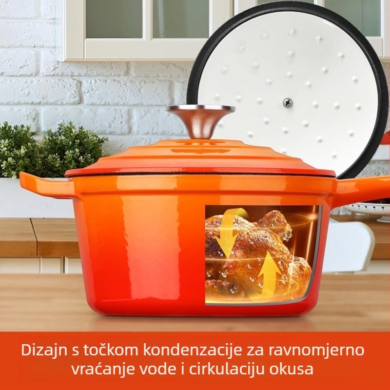 Lijevani čelični emajlirani lonac s dugom ručkom, promjer 19 cm, debeli zidovi, za umake i dinstanje