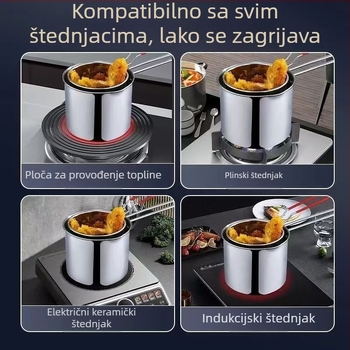 Nehrđajući čelik, višenamjenska posuda za prženje za kućnu upotrebu, mala posuda s košarom za prženje i poklopcem, kompatibilna s indukcijom, kompaktna i štedljiva na ulje