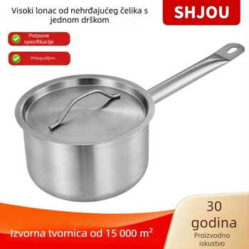 Lonac od nehrđajućeg čelika za umake s jednom dugom ručkom i visokim stranama, pogodan za plin i indukciju; kompaktni lonac za juhu s višeslojnim dnom i debelim dnom za mlijeko