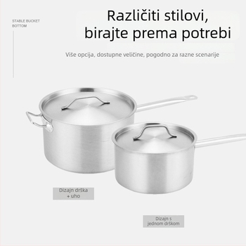 Lonac od nehrđajućeg čelika za umake s jednom dugom ručkom i visokim stranama, pogodan za plin i indukciju; kompaktni lonac za juhu s višeslojnim dnom i debelim dnom za mlijeko