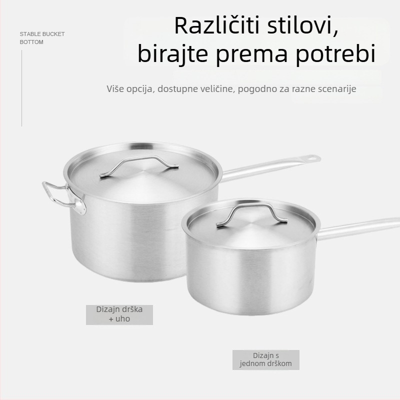 Lonac od nehrđajućeg čelika za umake s jednom dugom ručkom i visokim stranama, pogodan za plin i indukciju; kompaktni lonac za juhu s višeslojnim dnom i debelim dnom za mlijeko