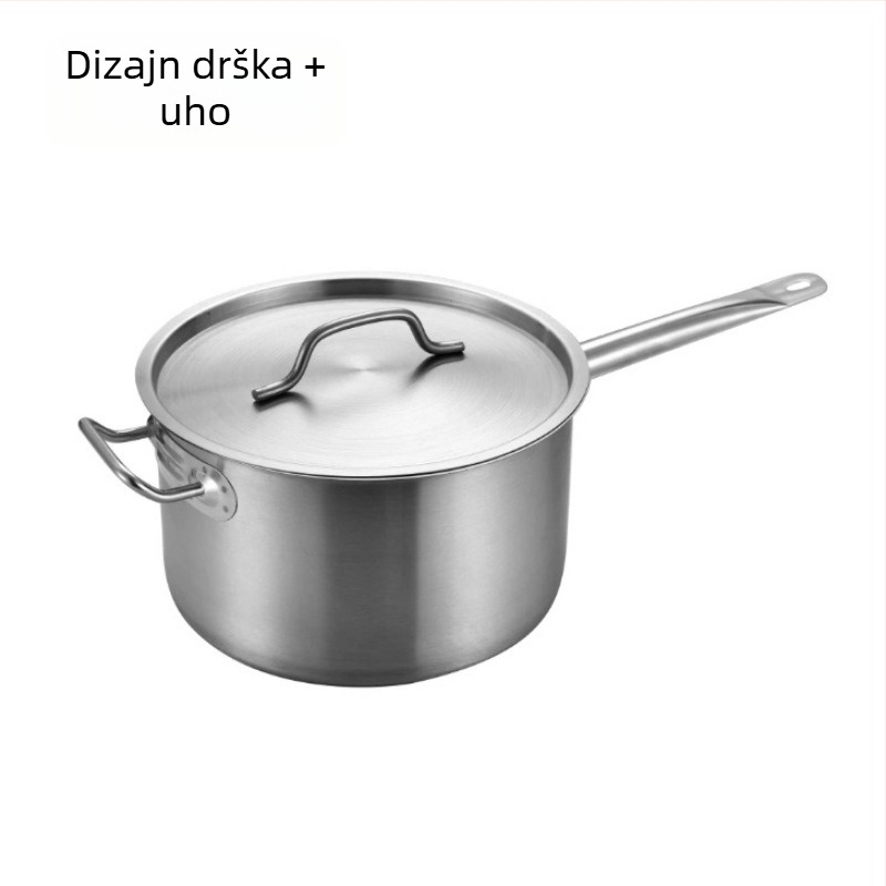 Lonac od nehrđajućeg čelika za umake s jednom dugom ručkom i visokim stranama, pogodan za plin i indukciju; kompaktni lonac za juhu s višeslojnim dnom i debelim dnom za mlijeko