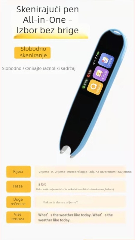 Pero‑riječnik s velikim zaslonom za skeniranje engleskog teksta i prijevod