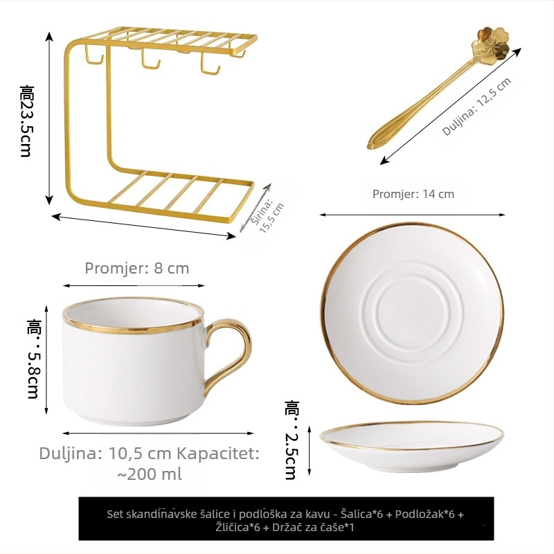 Nordijski stil keramička šalica za kavu i podmetač s zlatnim rubom – elegantan minimalistički set za kućnu upotrebu i poslijepodnevni čaj