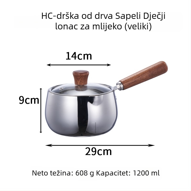 Hongjunda 304 nehrđajući čelik lonac za mlijeko s drvenom drškom, za bebinu hranu i domaću juhu, univerzalni štednjak