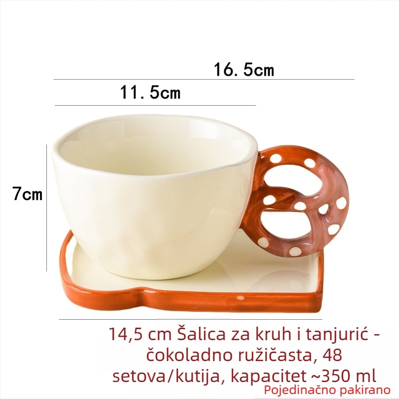 Keramički doručak set u Ins stilu: šalice za kavu sa podloškom, šalica, tanjur za kruh, karikature motivi, retro stil