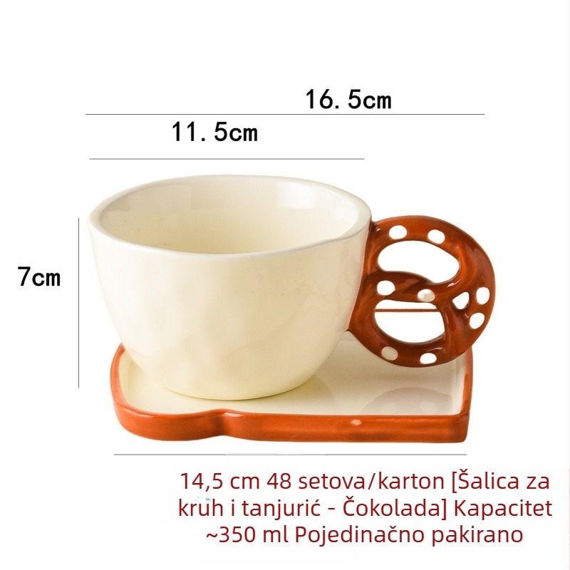Keramički doručak set u Ins stilu: šalice za kavu sa podloškom, šalica, tanjur za kruh, karikature motivi, retro stil