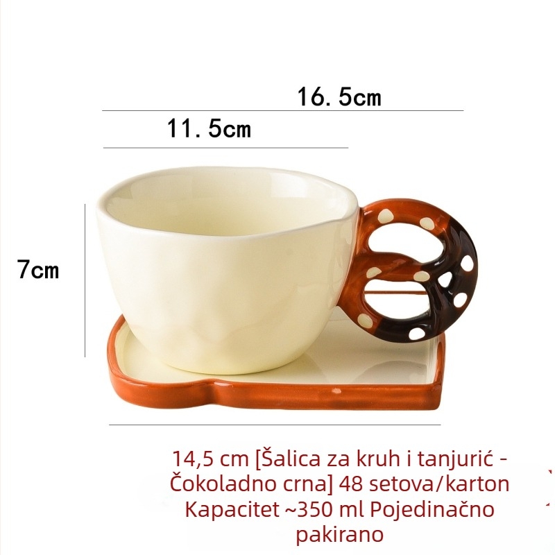 Keramički doručak set u Ins stilu: šalice za kavu sa podloškom, šalica, tanjur za kruh, karikature motivi, retro stil