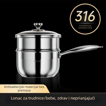 Nerđajući čelični mali lonac za mlijeko namijenjen bebjoj hrani, kvaliteta hrane, neprijanjajuća površina, staklena poklopca, za grijanje mlijeka, juha i rezanaca kod kuće.