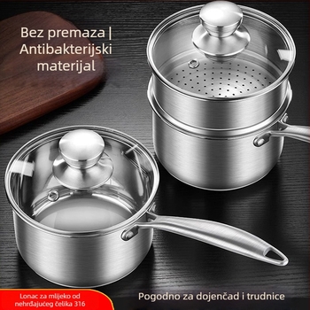 Mala posuda za mlijeko od 304 nehrđajućeg čelika, bez premaza, s čvrstim dnom, pogodna za dječju hranu i kućne juhe