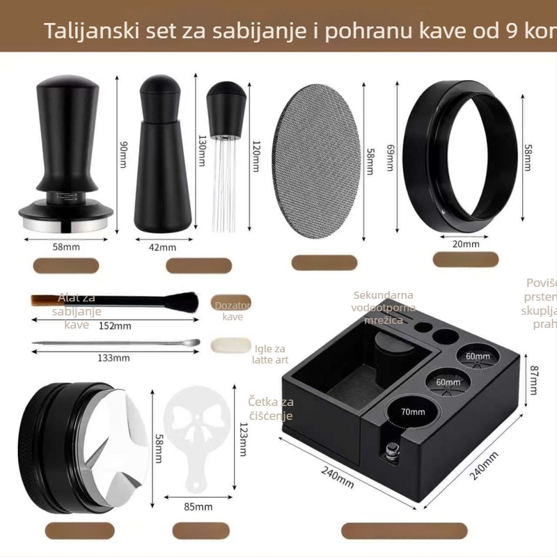 Višestruki set za kavu u talijanskom stilu: knock box i tamper, s rasporedom praha