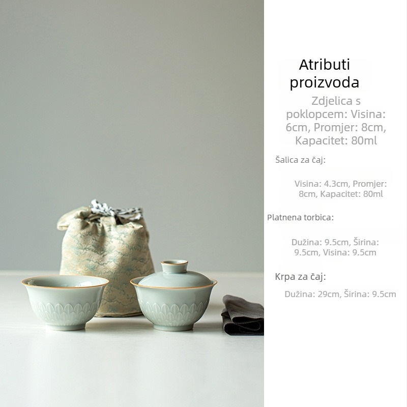 Si Tao Zhai Keramički set za čaj za jednu osobu s poklopom, zdjela i šalice, prijenosni putni set za čaj