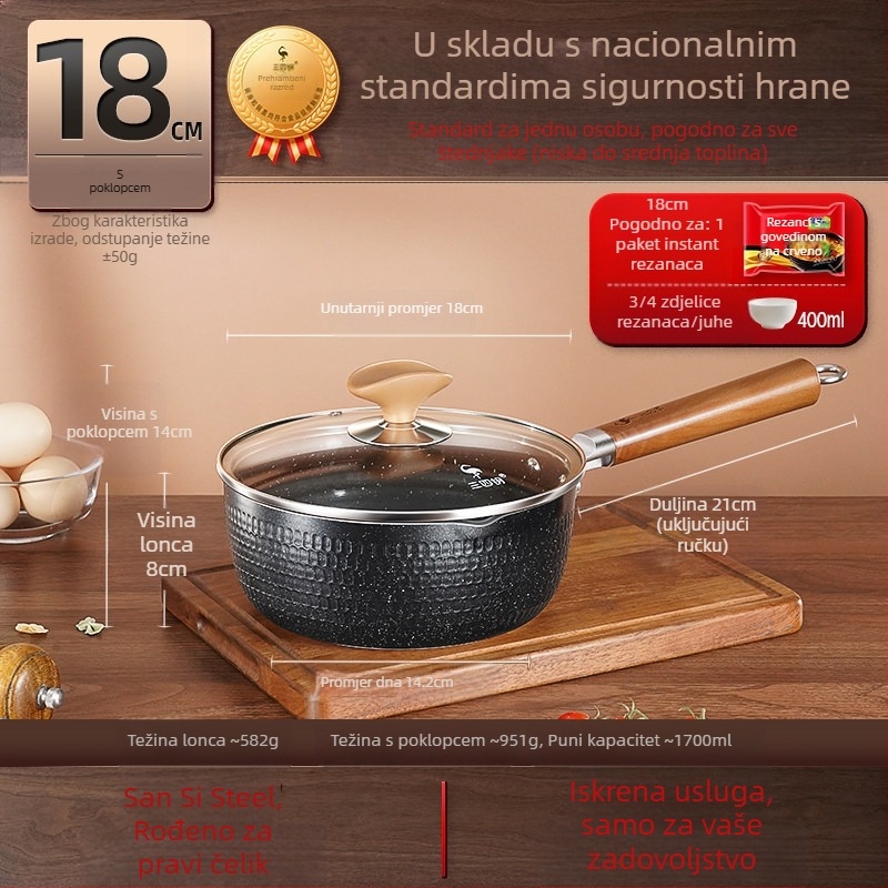 Neprijanjajući Sukiyaki tiganj, lonac za instantnu nudle za jednu porciju, mali lonac za indukcijsku ploču, prehrambena aluminijska legura