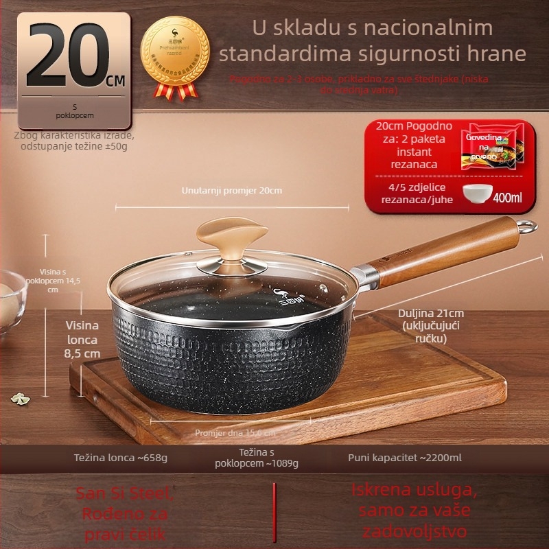 Neprijanjajući Sukiyaki tiganj, lonac za instantnu nudle za jednu porciju, mali lonac za indukcijsku ploču, prehrambena aluminijska legura