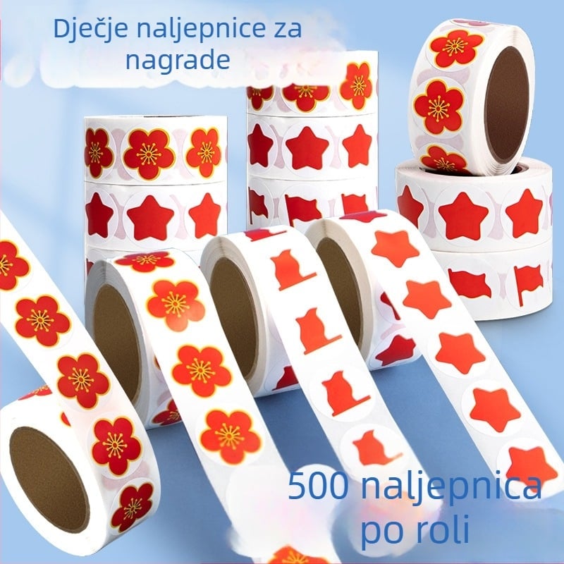 Dječje nagradne naljepnice s malim crvenim cvijetom – pohvala u vrtiću, slatke samoljepljive naljepnice