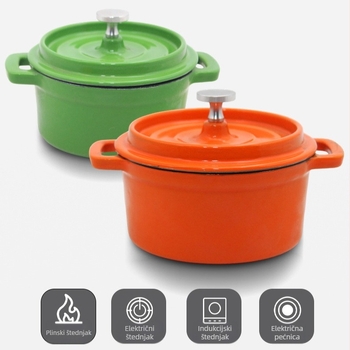 Lijevano željezna posuda od lijevanog željeza s emajlom, bez premaza, staromodni mini lonac za juhu (10 cm, 1,1–2 L)