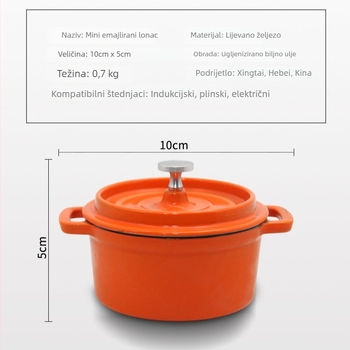 Lijevano željezna posuda od lijevanog željeza s emajlom, bez premaza, staromodni mini lonac za juhu (10 cm, 1,1–2 L)