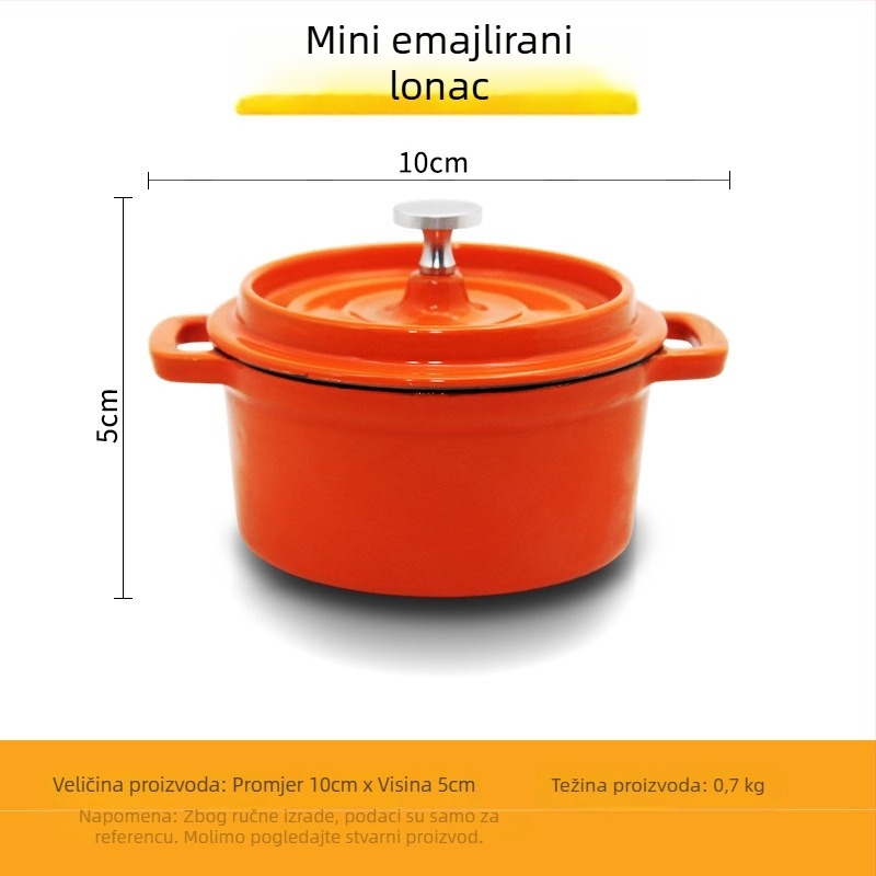 Lijevano željezna posuda od lijevanog željeza s emajlom, bez premaza, staromodni mini lonac za juhu (10 cm, 1,1–2 L)