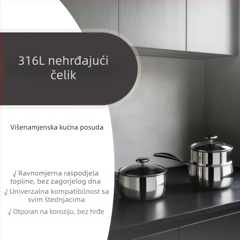 316L nehrđajući čelik – mali lonac za mlijeko s poklopcem, europski stil lagani luksuz, bez premazivanja, lonac za rezance s višeslojnom dnom, kompatibilan sa svim pločama