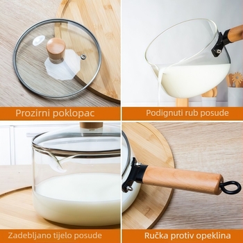 Lonac za juhu s drvenom drškom, proziran otporna na toplinu, debeli dio posude za instantnu rezance i salate, kompatibilan s električnim keramičkim štednjakom, kućna uporaba, Tremella juha