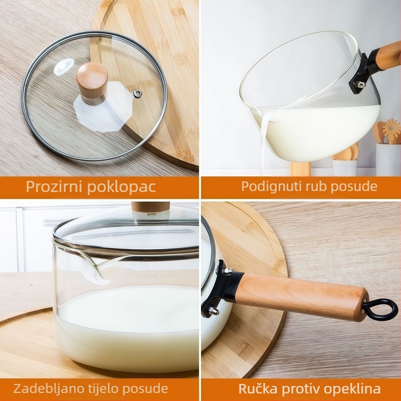 Lonac za juhu s drvenom drškom, proziran otporna na toplinu, debeli dio posude za instantnu rezance i salate, kompatibilan s električnim keramičkim štednjakom, kućna uporaba, Tremella juha