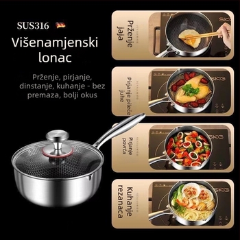 316 visokokvalitetni nehrđajući čelik, debeli lonac za mlijeko s neprijanjajućim premazom, za dječju hranu i svakodnevnu upotrebu; pogodan za parenje, kuhanje i prženje