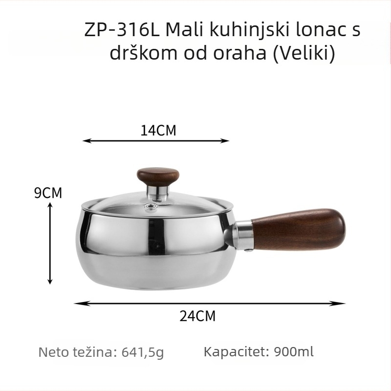 304 nehrđajući čelik, lonac za mlijeko s drškom od drveta, mali lonac za juhe i dječju hranu, grije mlijeko